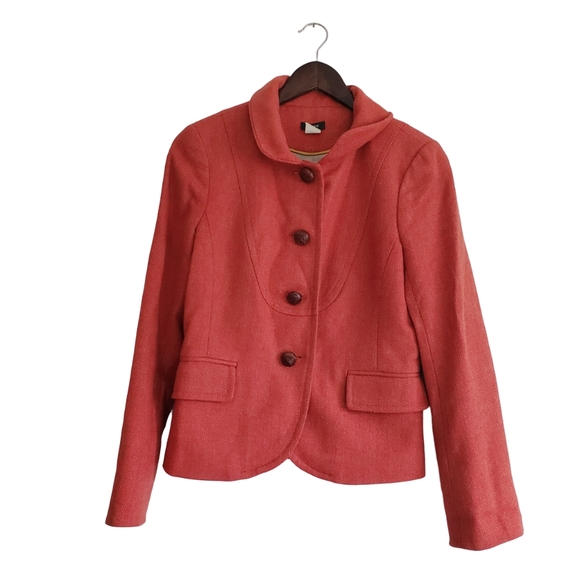 J CREW | Wool Herringbone Preppy Orange Bella Blazer Jacket (Size 4) - Picture 2 of 12